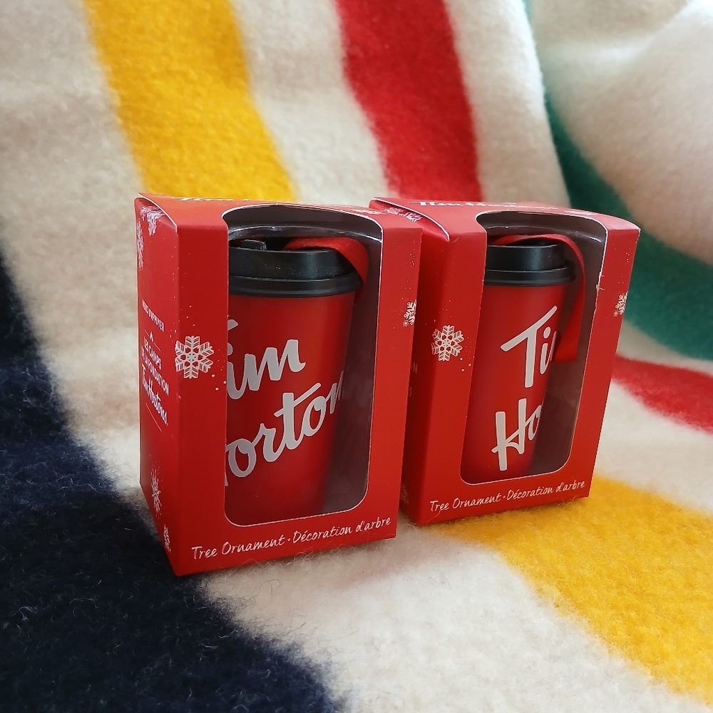 2019 Tim Hortons Red Tree Ornament Set Of 2